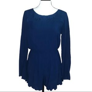 Altar'd State long sleeve open back navy romper size Md